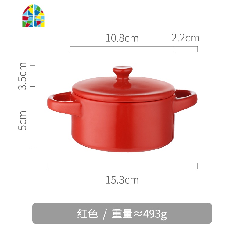 双耳陶瓷蒸鸡蛋羹碗带盖婴儿蒸水蛋碗宝宝辅食碗烤碗燕窝碗甜品碗 FENGHOU 红色带盖高清大图