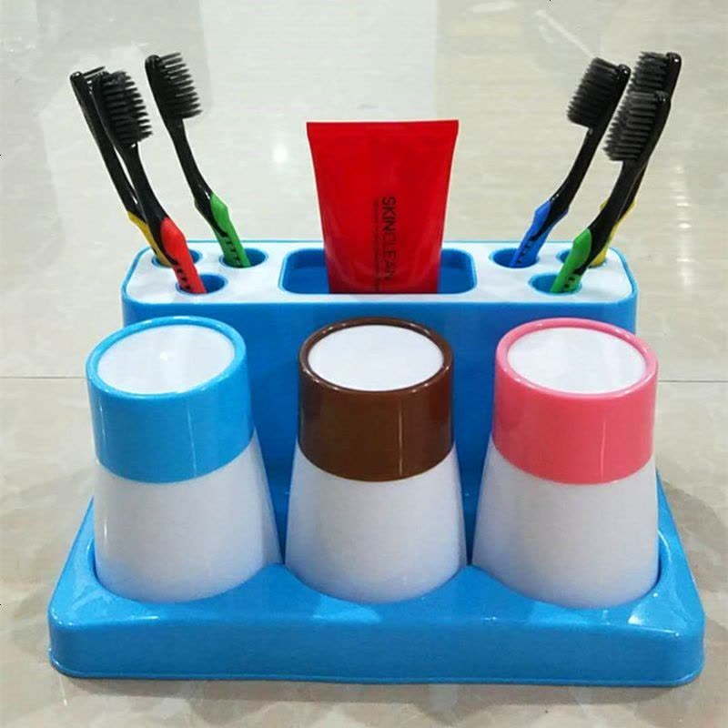 1/2/3口之家牙刷架洗漱套装情侣牙膏架漱口杯牙刷盒刷牙杯架台式 心形款粉色图片