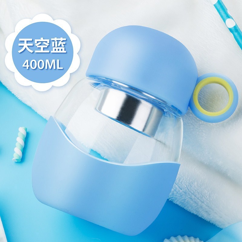 家柏饰(CORATED)玻璃杯女学生韩版水杯便携清新小仙女随手杯子超萌 天空蓝400ml高清大图