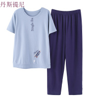 情侣睡衣短袖长裤女秋季纯棉家居服男夏季薄款全棉套装条纹可外穿