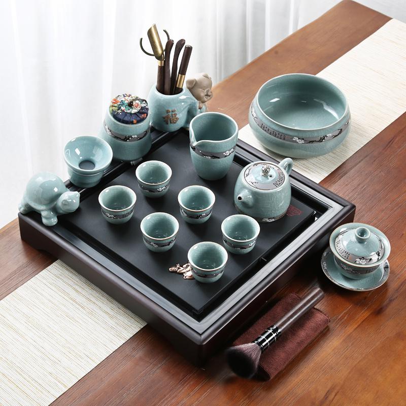 家柏饰(CORATED)小型茶盘小茶台茶托实木乌金石哥窑功夫茶具套装家用简约泡茶高清大图