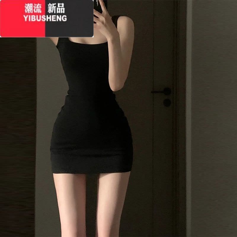 YIBUSHENG赫本黑色吊带连衣裙女季2024新款收腰显瘦性感辣妹紧身包臀短裙图片
