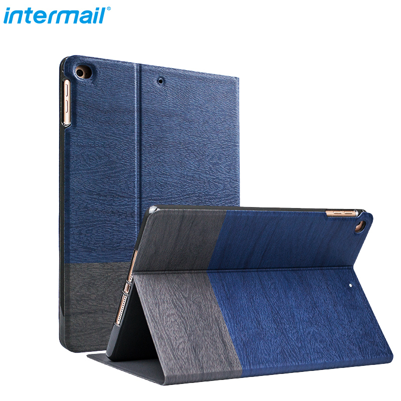 intermail苹果新iPad 9.7英寸 2018新款iPad平板电脑保护套轻薄皮套 树脂纹蓝灰拼接TPU 简约风