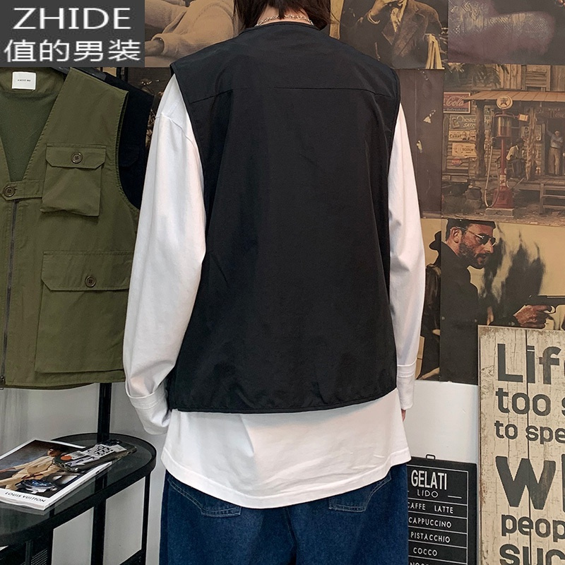 SUNTEK工装马甲男潮牌日系宽松个性背心春季新款潮流休闲机能坎肩外套马甲/背心