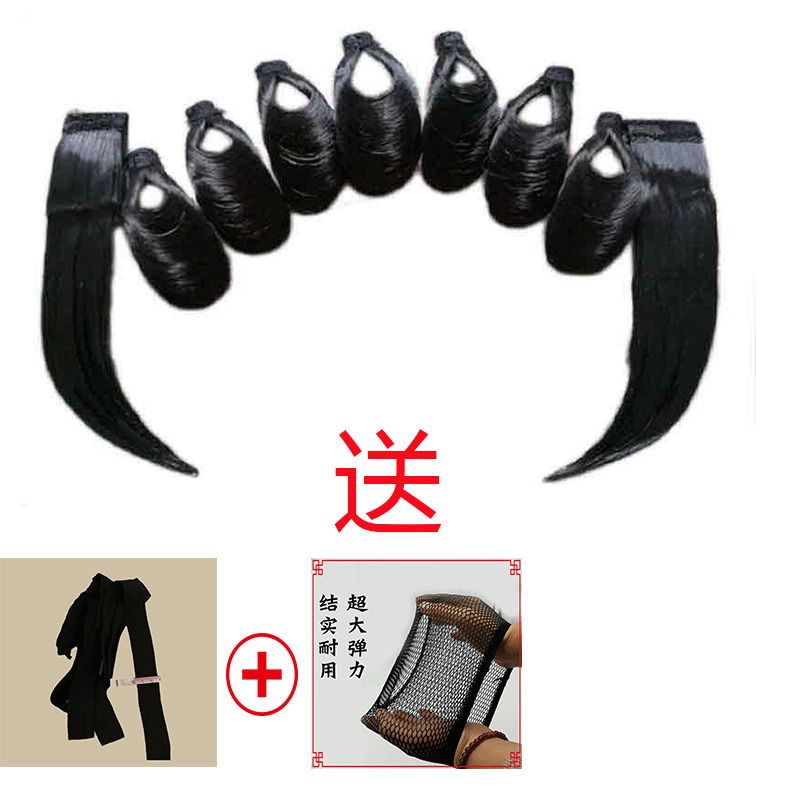 戏剧头饰用品仿真发水鬓假片子戏曲青衣花旦小姐包头京剧贴片鬓角 仿真发水鬓(成人)送发网送绑带
