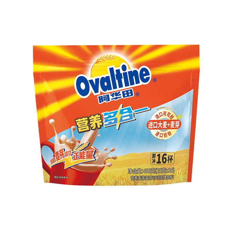 阿华田(Ovaltine)可可粉 营养多合一 早餐代餐 奶茶冲饮品 蛋白型固体饮料25g*16袋 400g随身装