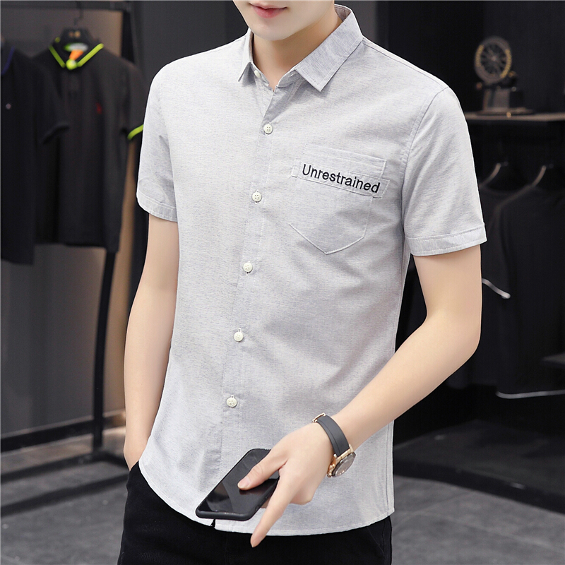 梵克公牛装新款衬衫男短袖流修身短袖衬衫男休闲衬衣男527