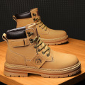 秋冬新款马丁靴加绒高帮英伦风百搭增高男士棉靴大复古户外男靴 L-M0227黄色 42
