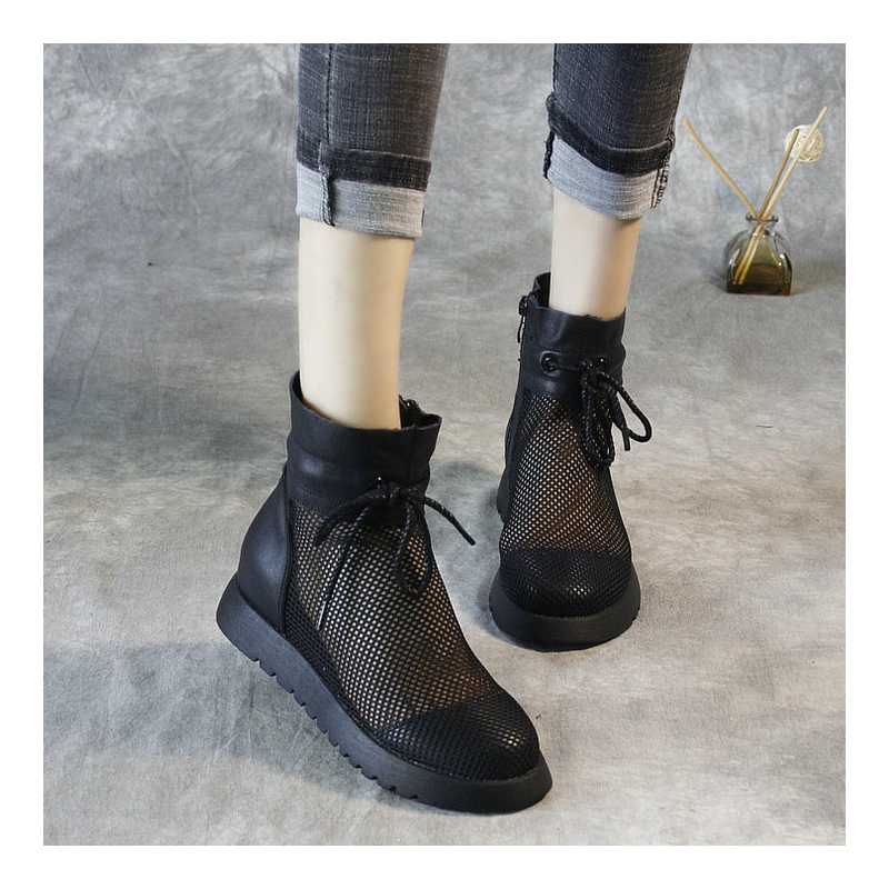 ideamini女夏季平底皮带孔网眼短靴透气潮凉鞋女韩版镂空洞洞网纱凉