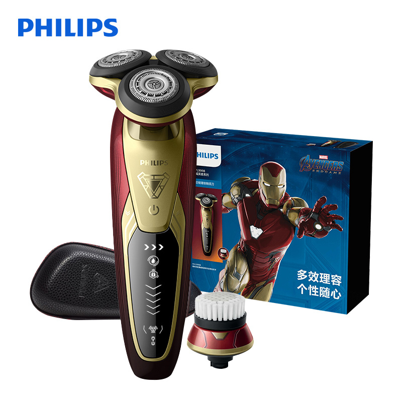 飞利浦(Philips)电动剃须刀MVL9998/72 漫威系列钢铁侠版 旋转式三刀头充电刮胡刀 全身水洗 多效理容高清大图