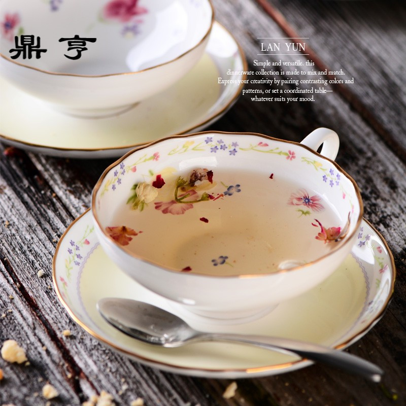 鼎亨小碎花精细骨瓷花茶杯红茶杯 下午茶杯咖啡杯 描金 雅致礼品