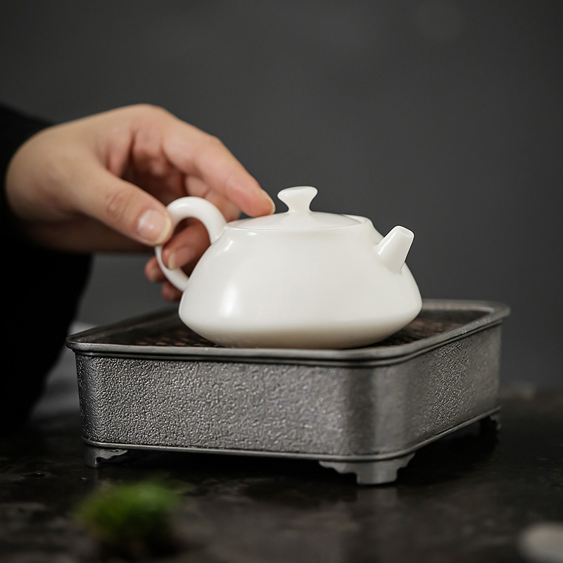 領藝 德化白瓷玉瓷石瓢壶功夫茶具茶壶猪油白泡茶器 伍华石瓢壶(素烧釉)