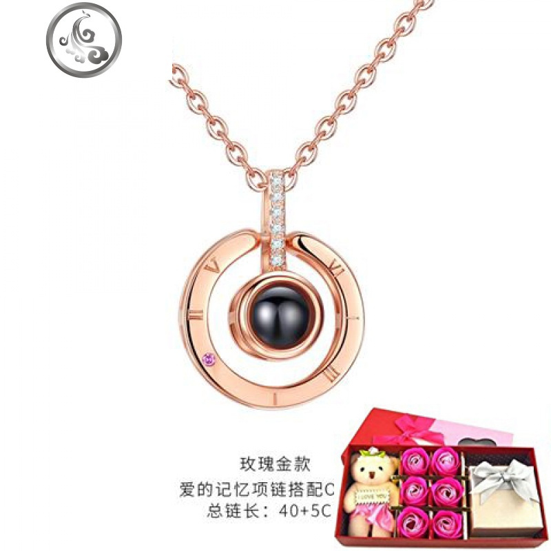 S925纯银麋鹿项链女锁骨链100种语言我爱你定制投影刻字生日 JiMi高清大图