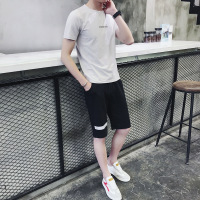 2018夏季男式休闲套装纯色短袖T恤大码运动套装5分裤