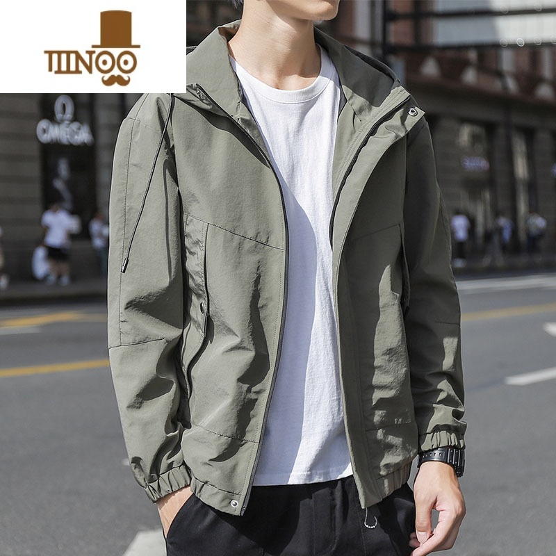 YANXU男士外套潮牌百搭秋装上衣服秋季新款连帽冲锋衣休闲防风夹夹高清大图