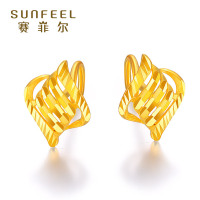 赛菲尔 黄金耳钉女款 足金9999 镂空菱形显大女金耳饰耳环耳勾 约1.45-1.49克