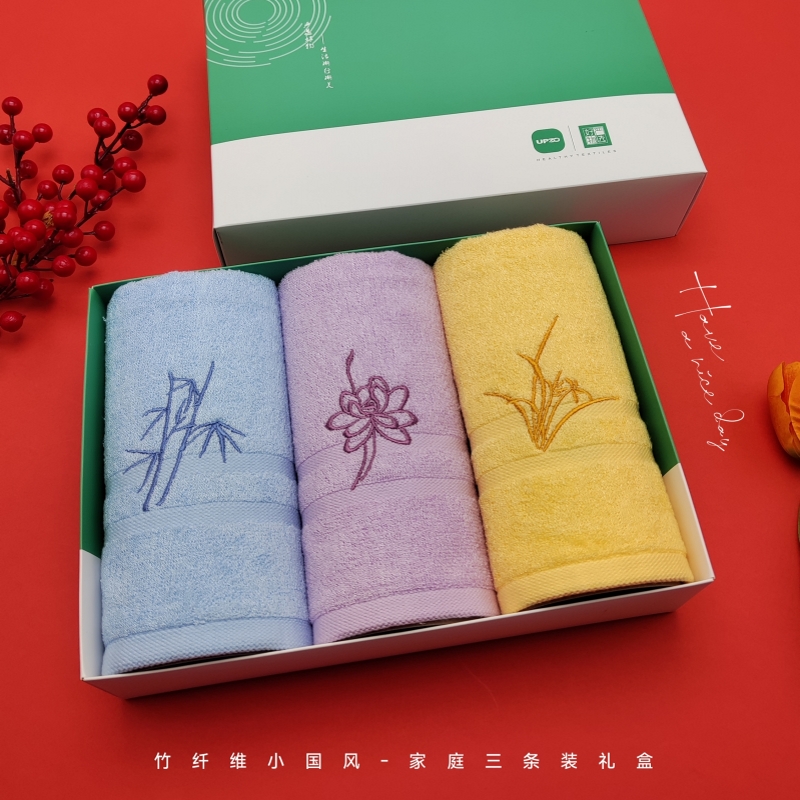 优品尚竹UPZO竹纤维小国风毛巾三条装礼盒XGF-003