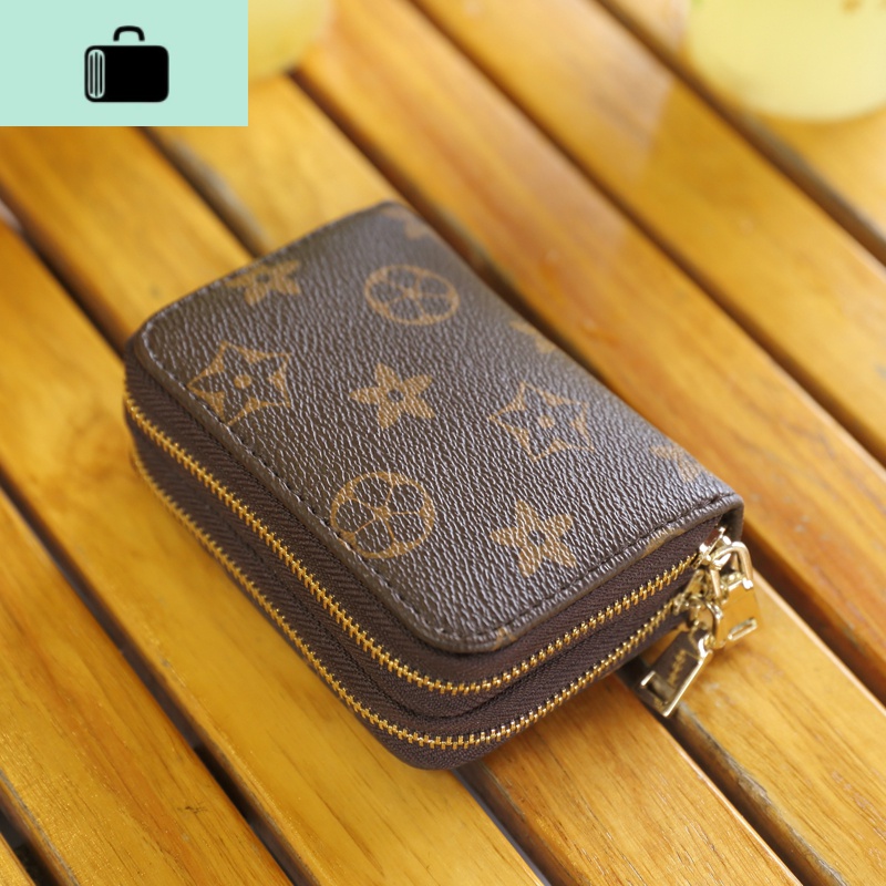 新款简约小巧双拉链卡包女式男士风琴卡夹超薄卡套小零钱包卡片包NEW LAKE 咖啡色