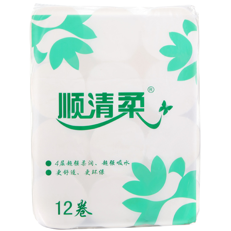 顺清柔超洁无芯卷纸卫生纸3层或4层110g*12卷1320g装(新老包装随机发货)