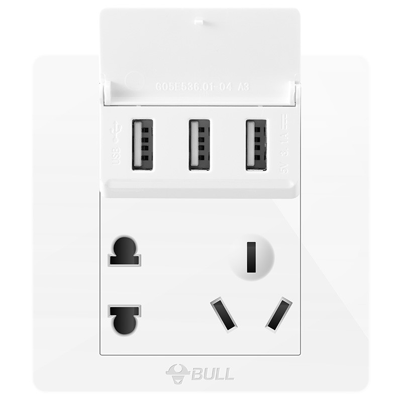 公牛(BULL) 开关插座 G07系列 五孔带3位USB接口插座 86型面板G07E536 白色