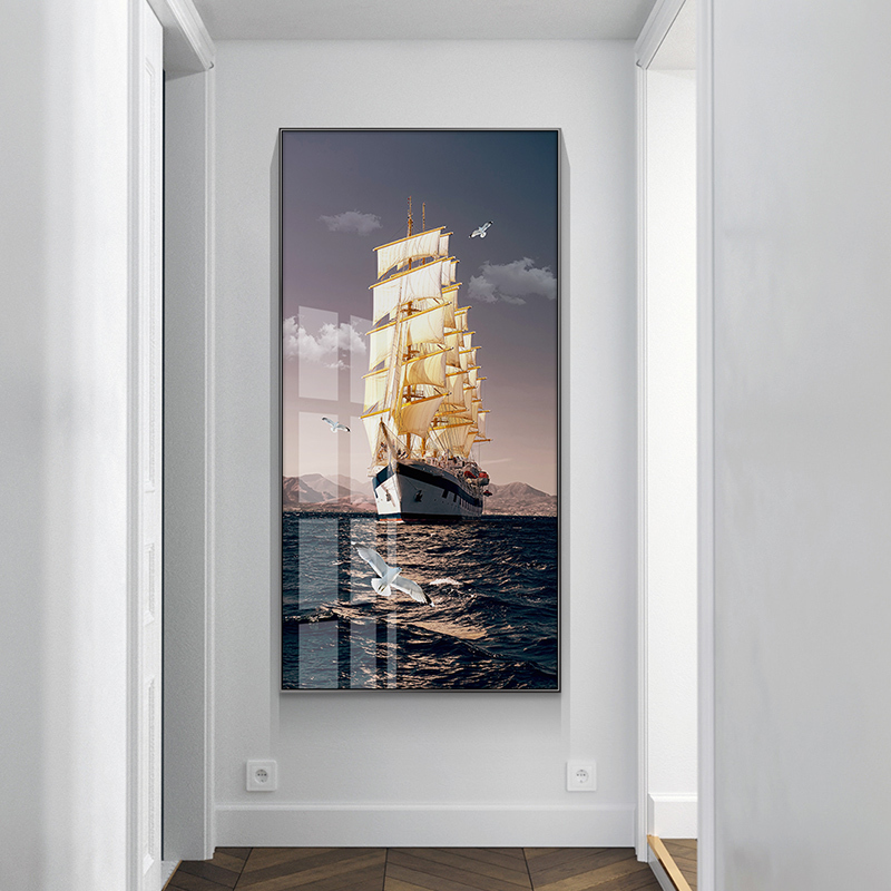 一帆风顺竖版大幅创意进画现代简约大气入户玄关画壁饰