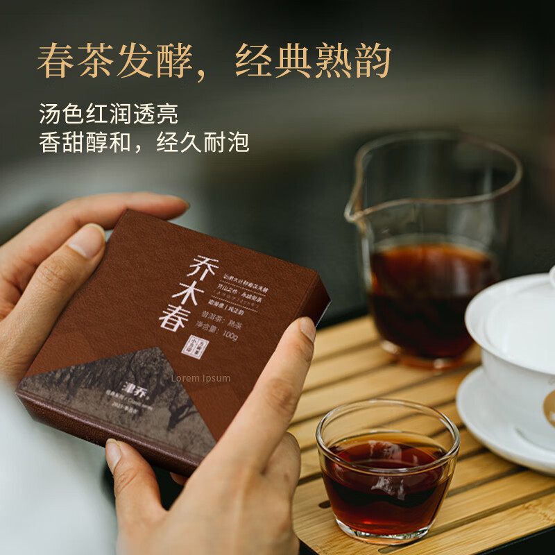 津乔 乔木春小方印三年陈料勐库古树普洱茶熟茶砖薄片茶叶礼盒400g Z
