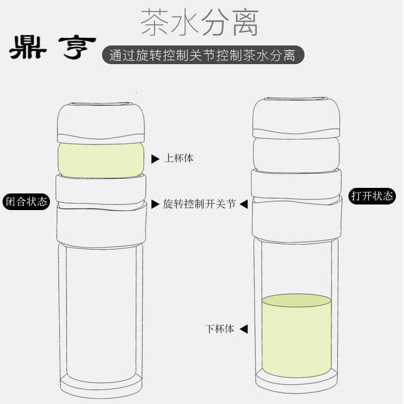 鼎亨茶水分离泡茶杯双层玻璃水杯隔热便携带提绳学生大号随手杯
