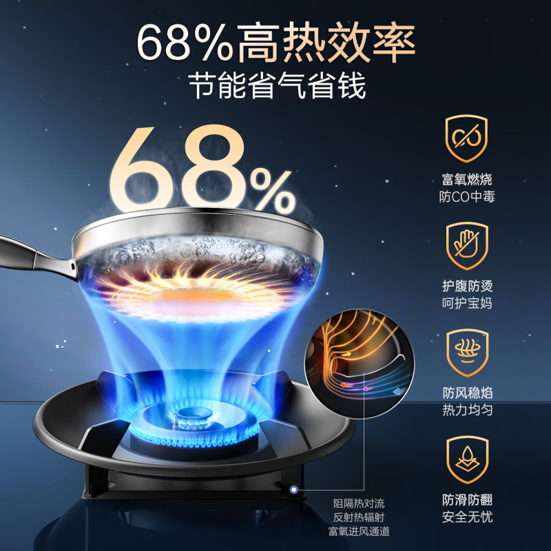 万家乐 燃气灶5.2kw大火力烟灶联动 68%高热效率台嵌两用灶天然气灶JZT-C8R3