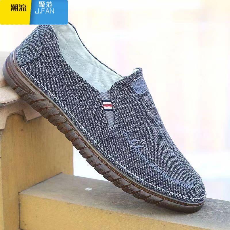 聚范老北京布鞋男款牛筋底布鞋一脚蹬男鞋休闲中老年爸爸鞋鞋耐磨图片