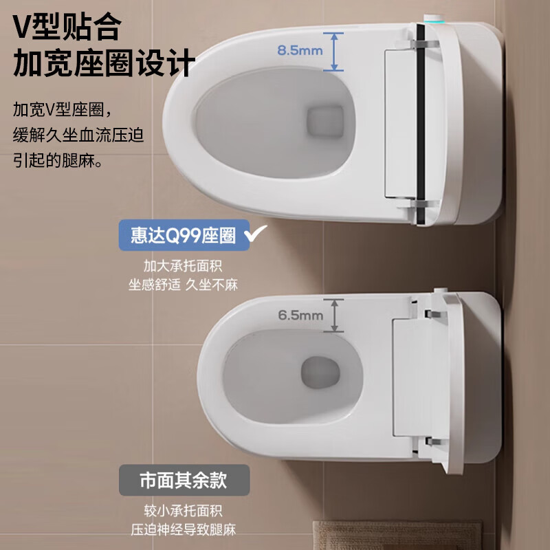 惠达HUIDA轻智能马桶Q99 Q99T坐便器一体式家用卫生间带夜灯全自动脚感冲水虹吸式 红外感应冲+离座冲水+座温调节高清大图