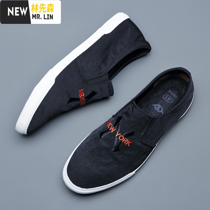 林先森帆布鞋男鞋春季潮鞋休闲鞋一脚蹬懒人鞋老北京布鞋潮流百搭开车
