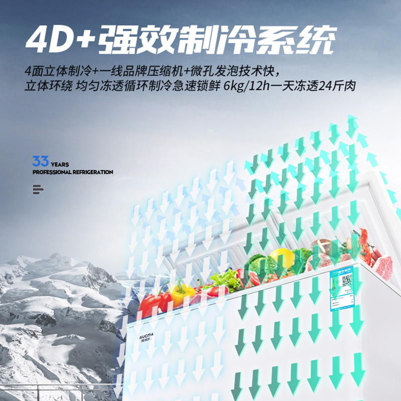 澳柯玛(AUCMA)BCD-211CNE211升 家用商用冰柜 双箱双温冷柜顶开门 冷藏冷冻卧式冰箱 冷藏全铜管