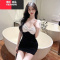 YIBUSHENG小个子夜场上班工作服显身材褶皱紧身连衣裙女撞色低胸性感包臀裙