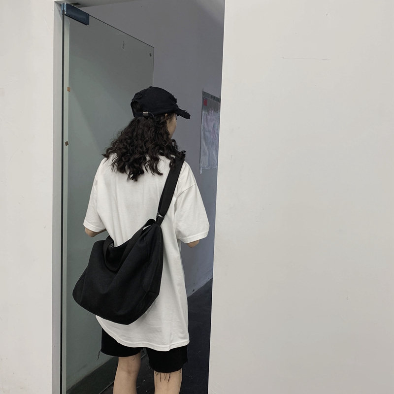 白色 [收藏送小礼物] 帆布大容量单肩包男女学生上课包休闲日系背包ins潮流手提斜挎包