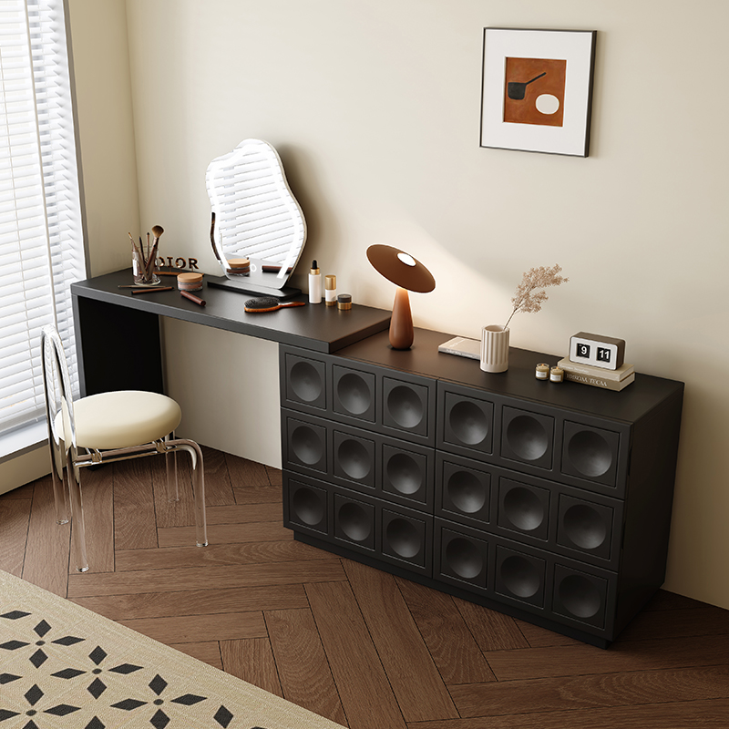 青木川 实木梳妆台斗柜一体2024最新款主卧室床尾柜多功能书桌小户型转角网红ins风化妆桌简约现代奶油风中古风