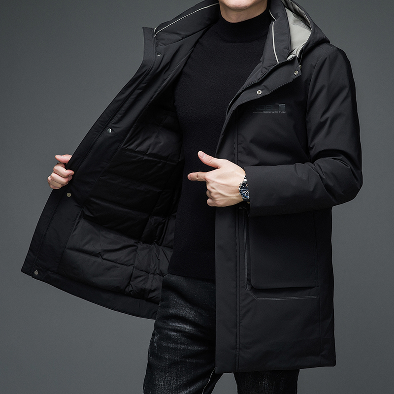 恒源祥恒源祥冬季新款连帽中长款羽绒服男装过膝保暖加厚防寒工装潮流
