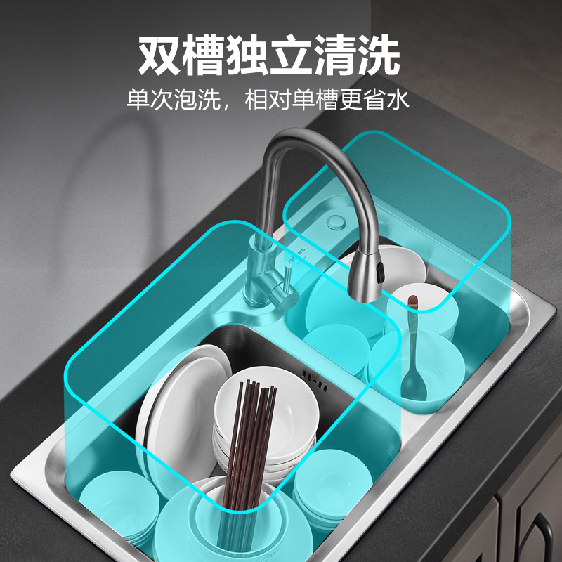 华帝(vatti)304不锈钢水槽双槽 拉丝不锈钢洗菜盆 厨房水槽 厨房洗碗盆091204(780*430*210)高清大图