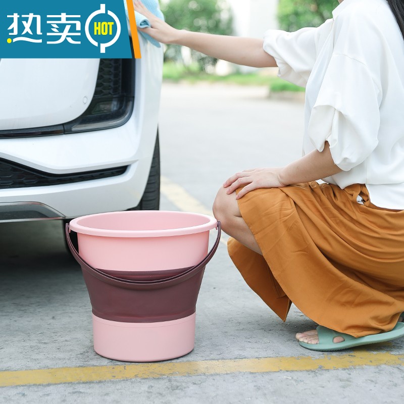 敬平可折叠水桶车用车载洗车美术便携式户外钓鱼家用大容量储水小加厚 中号粉色27.5*24.5*18.5cm高清大图