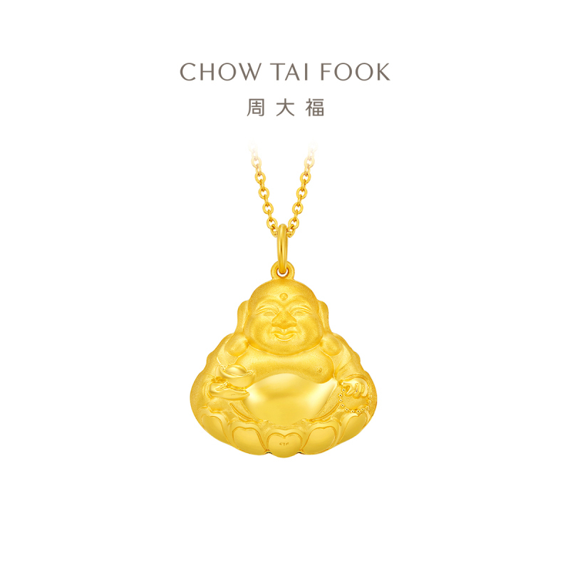 周大福珠宝首饰经典单面佛足金黄金吊坠计价(工费180元)F219799