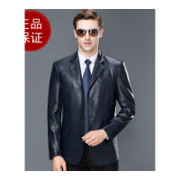 【免费试穿，送运费险】春秋装青年韩版修身绵羊皮真皮西装男士羊皮西装领海宁真皮皮衣男品牌官方_7 190/100A 蓝色