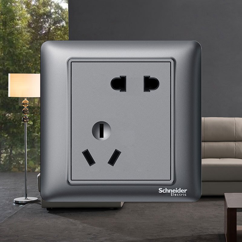 施耐德电气开关插座睿意夜空灰色电源插座86型面板家用墙壁式五孔一开