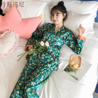日式和服睡衣女秋夏冰丝长袖甜美可爱仿真丝绸薄款春秋家居服套装