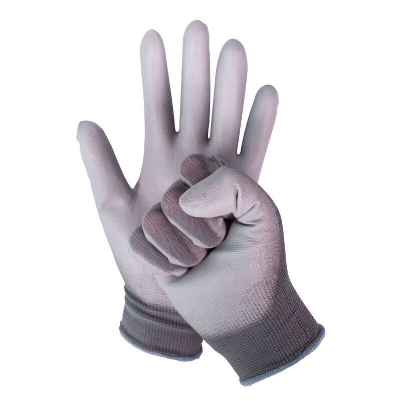 1副装涤纶PU浸胶手套 耐磨轻薄维修搬运施工劳保手套 N10559 灰色 8/M码高清大图