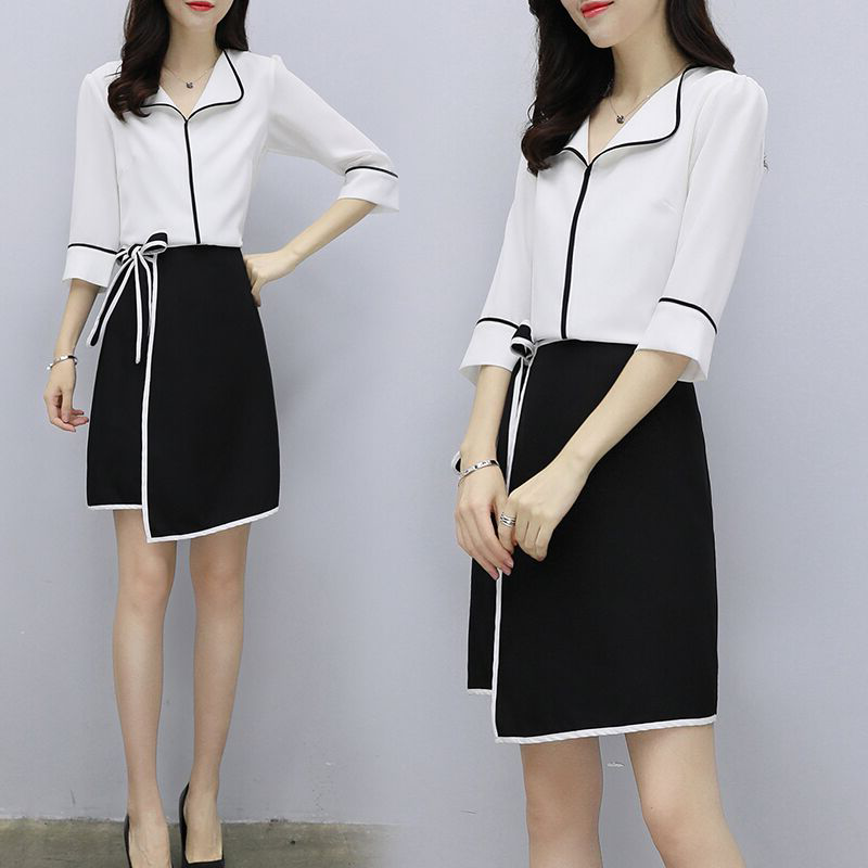春女装正装ol职业套装裙短裙两件套套裙衬衣白衬衫配裙套装夏图片色