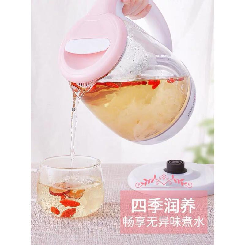 家用插电烧水壶纳丽雅(Naliya)煮开水锅电热玻璃泡功夫茶容器大号养生花茶瓶 樱花粉水壶茶具套装