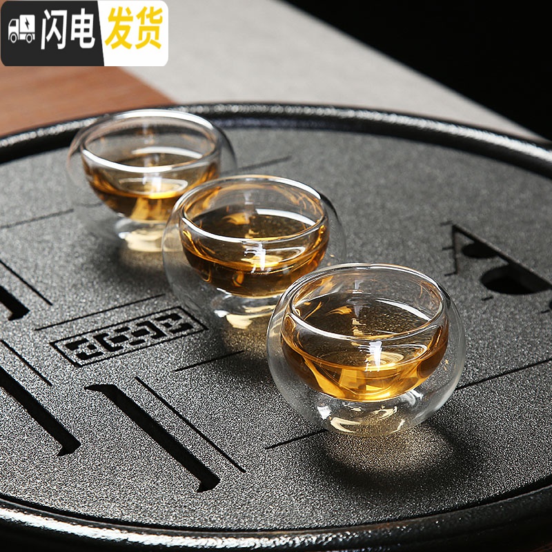 三维工匠透明玻璃茶具套装家用功夫茶杯客厅日式简约办公室会客茶壶小茶盘 9头倾耳如意+(竹制)托盘 9件高清大图