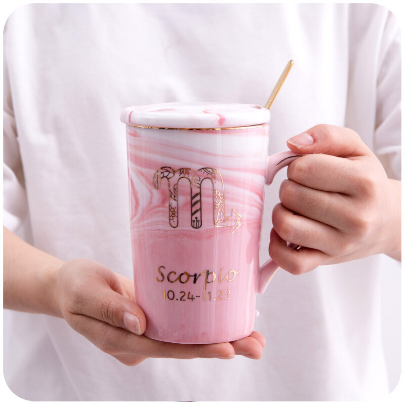 18新款星座马克杯带盖勺大容量女学生陶瓷杯子办公室水杯创意咖啡杯