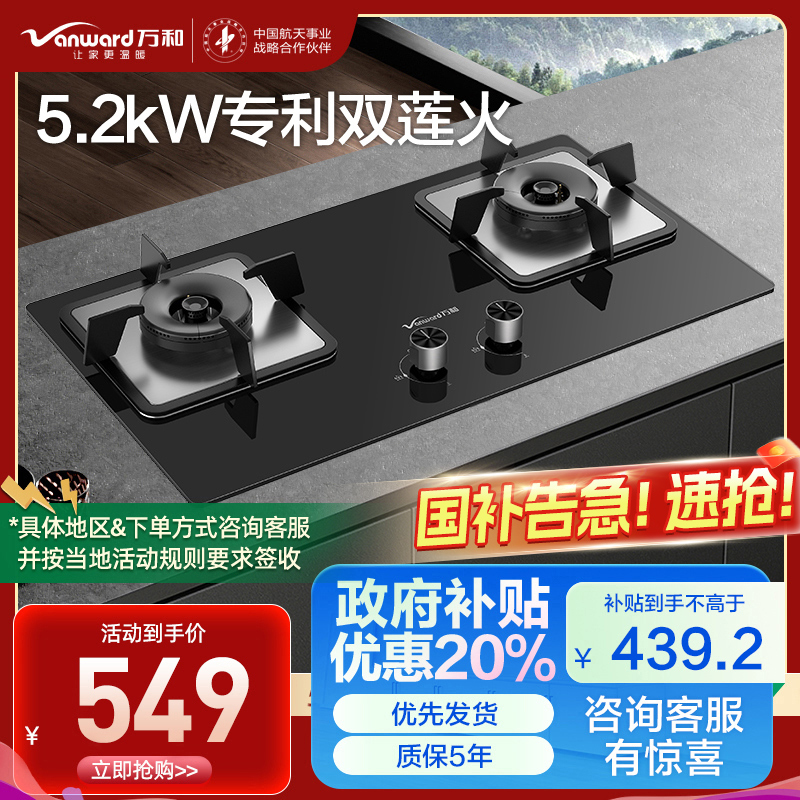 万和 一级能效 [蓝莲花]燃气灶5.2kW大火力玻璃嵌入式台式两用灶具 易清洁灶具JZT-B9L50(天然气)