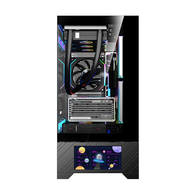 玩嘉千禧MATX副屏版 黑色 游戏电脑台式机箱 支持360水冷 M-ATX主板 5.5吋LCD屏270°海景房高清大图