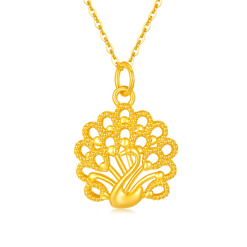 梦金园配银项链孔雀足金吊坠金凤黄金吊坠硬金挂坠优雅女士